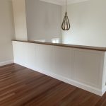 Balustrade with Blackbutt solid timber benchtop & 2-Pack painted Estate patterned panels